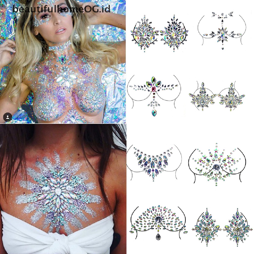 // Beauty// Stiker Tato Palsu Dada Permata Kristal Wajah Deco Diamond Acrylic Rhinestone **