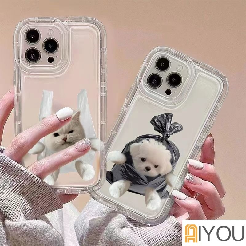 IPHONE Casing Transparan Anjing Dan Kucing Lucu Kompatibel Untuk Iphone14 13 12 11 Pro XS Max Soft Phone Casing XR X8 7 6 6S Plus Silikon TPU Shockproof Cover