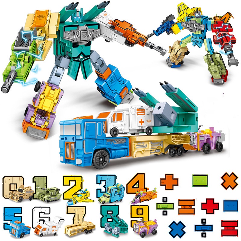 10pcs/set Angka Robot Matematika Mainan Edukasi Blok Konstruksi Bangunan Puzzle Kendaraan Model Militer Tank Rudal Helikopter Tempur