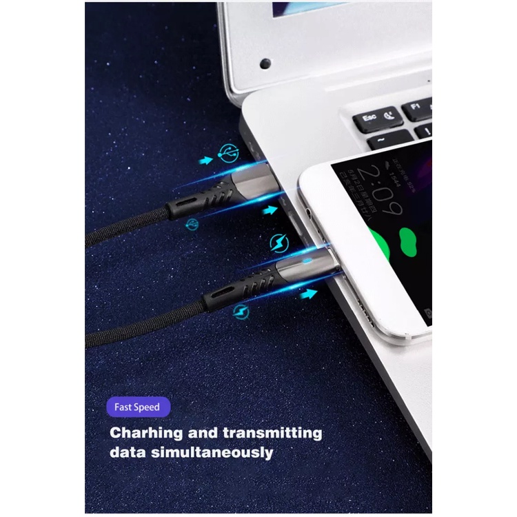 Kualitas Tinggi 1m 3A Nylon Android USB Cable USB Tipe C Cable Zinc Alloy LED Micro USB Data Charging Kabel Data Ponsel
