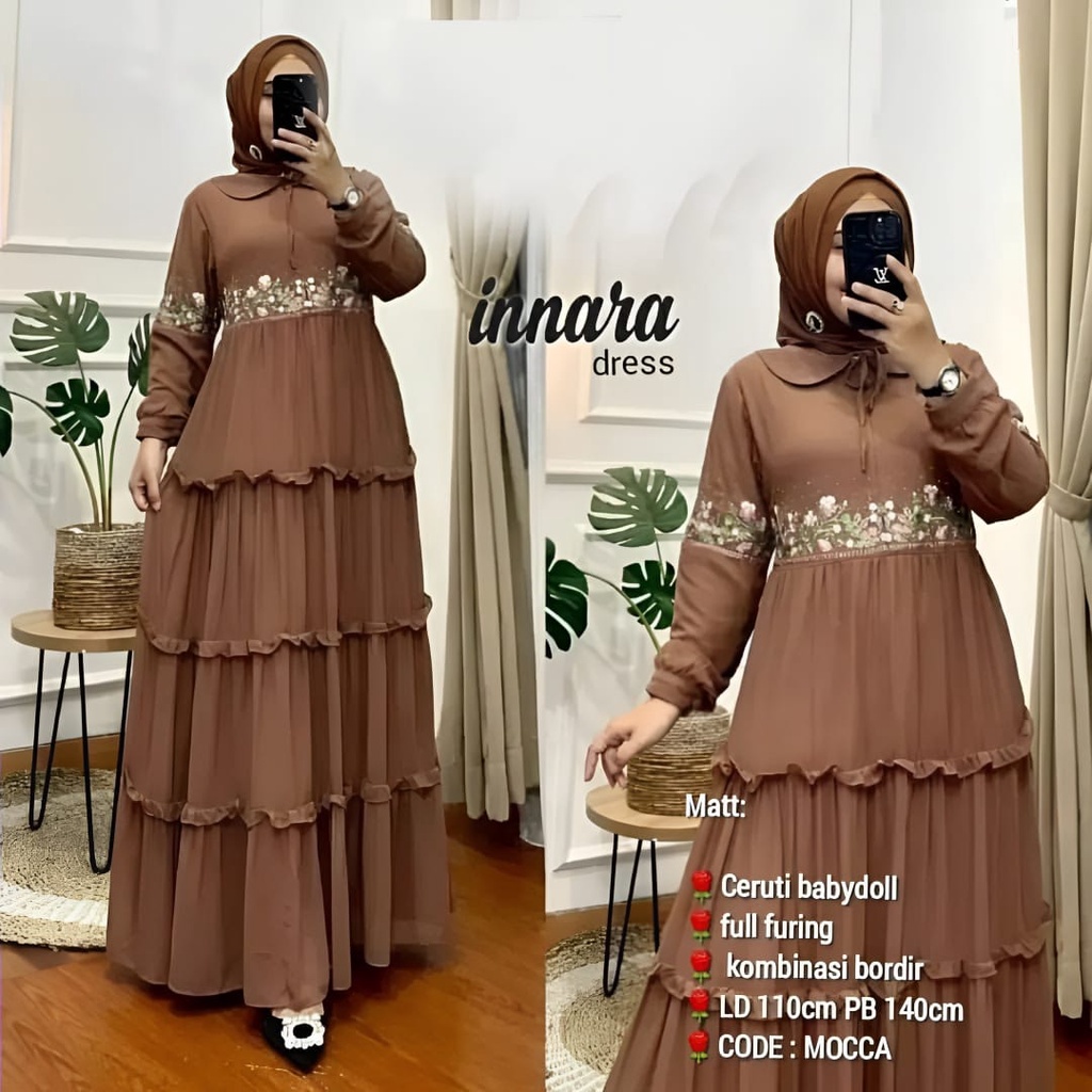 GAMIS STORE - Innura Dress Gamis Muslim Innara Inara Inura Maxy Terusan Ceruty Babydoll Bordir Premium OOTD Kondangan