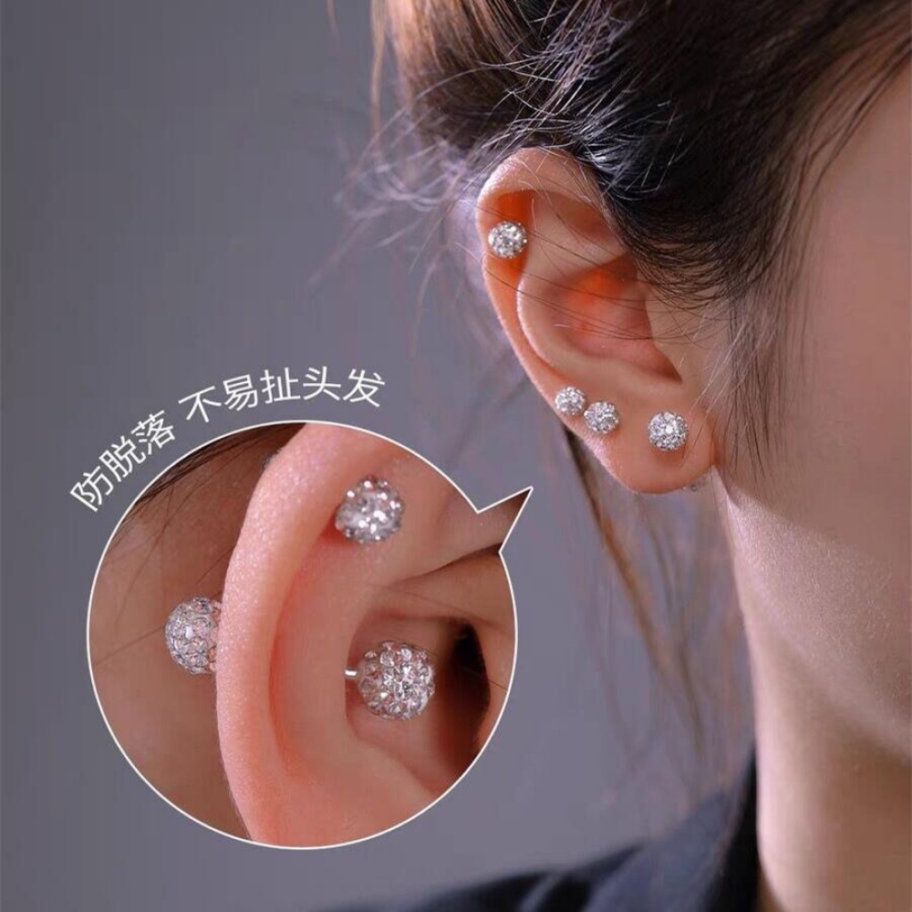 Ahellogirl Anting Tusuk Spiral Bola Berlian Flash Jarum Silver S925 Untuk Wanita