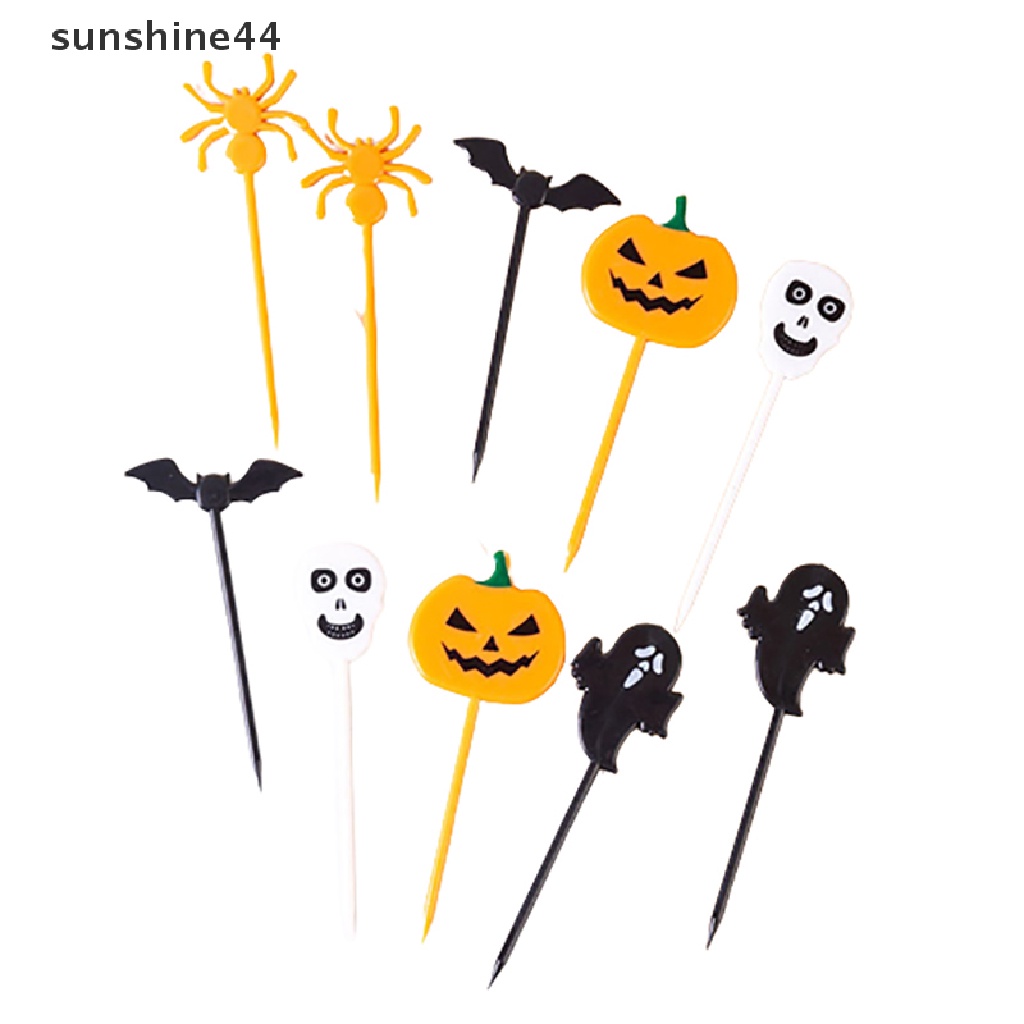 Sunshine 6/10Pcs Halloween Set Garpu Buah Ultraman Garpu Plastik Portable Kue Tusuk Gigi ID