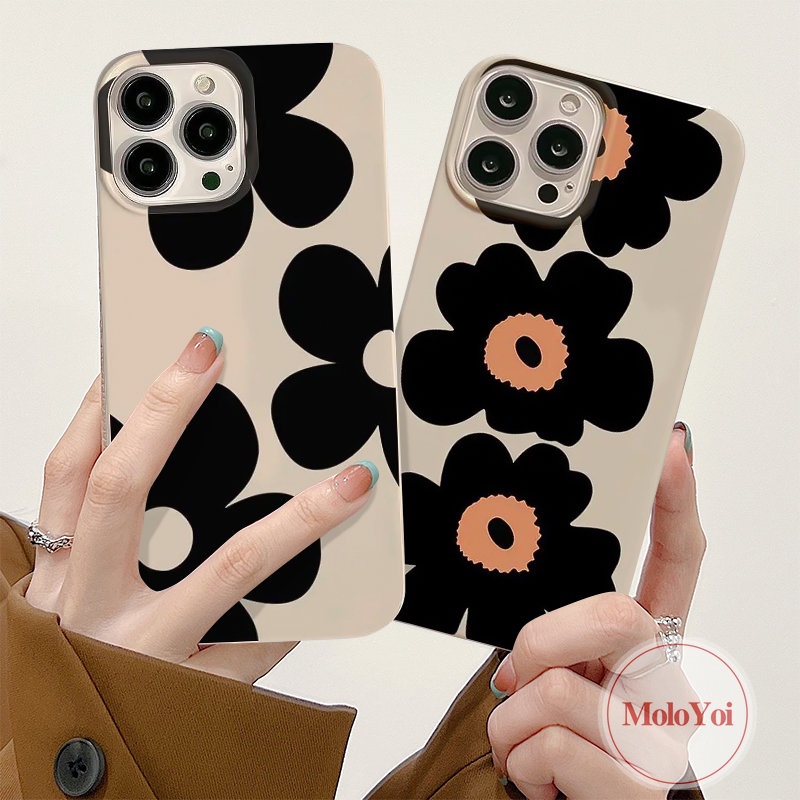 IPHONE Ins Gaya Korea Glossy Shockproof Case Kompatibel Untuk Iphone11 14 13 12 Pro Max 7Plus XR 87 Plus X XS Max SE 2020 Perlindungan Kamera Tiga Bunga Sederhana Tpu Lembut Ponsel Cover