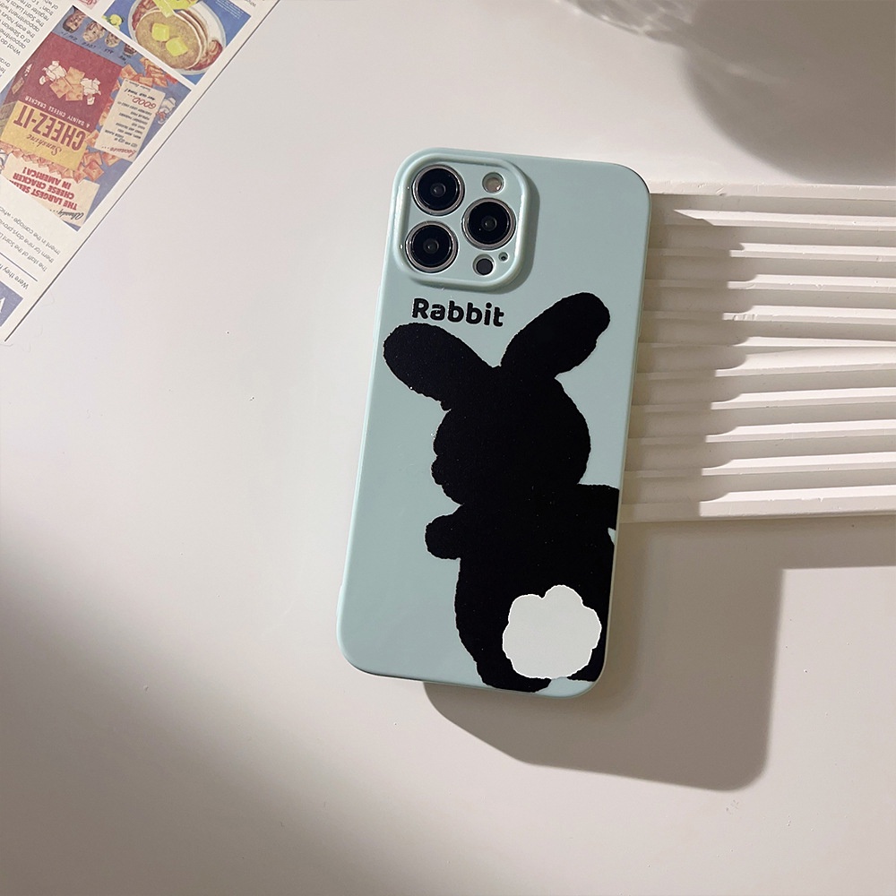 IPHONE Korea Lucu Kelinci Hitam Kartun Silikon Case Untuk Iphone14 11 12 13 PRO MAX Casing Cover Pelindung AT0146