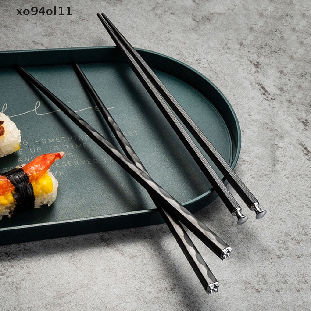 Xo 5pasang Sumpit Ukiran Laser Bahan Alloy Non-Slip Reusable Sushi Sticks OL