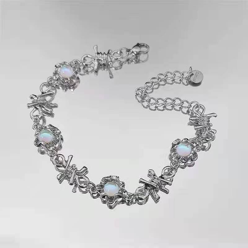 Sweet Thorn Splice Moonstone Bracelet Untuk Wanita Gelang Rantai Perak Aksesoris Perhiasan