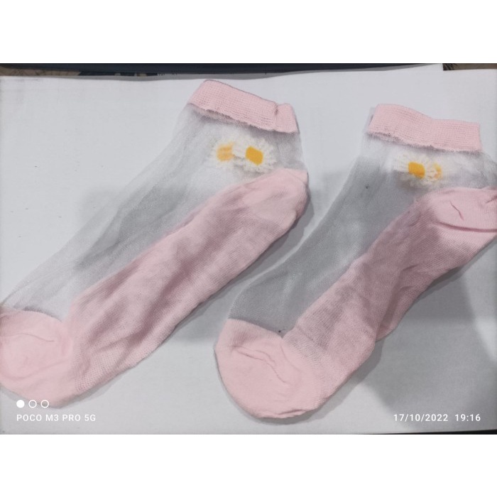 KAOS KAKI TRANSPARAN MOTIF BUNGA DAISY / KAOS KAKI WANITA PENDEK KOREA - FLOWER PINK