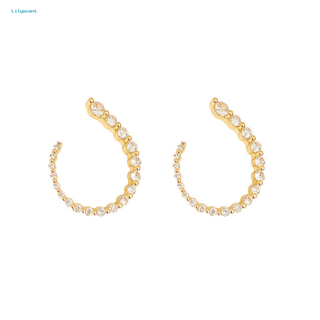 Lilyscent 1pasang Tembaga Wanita Anting Fashion Perhiasan Berlian Imitasi Berkilau Wanita Open Hoop Earrings Geometric