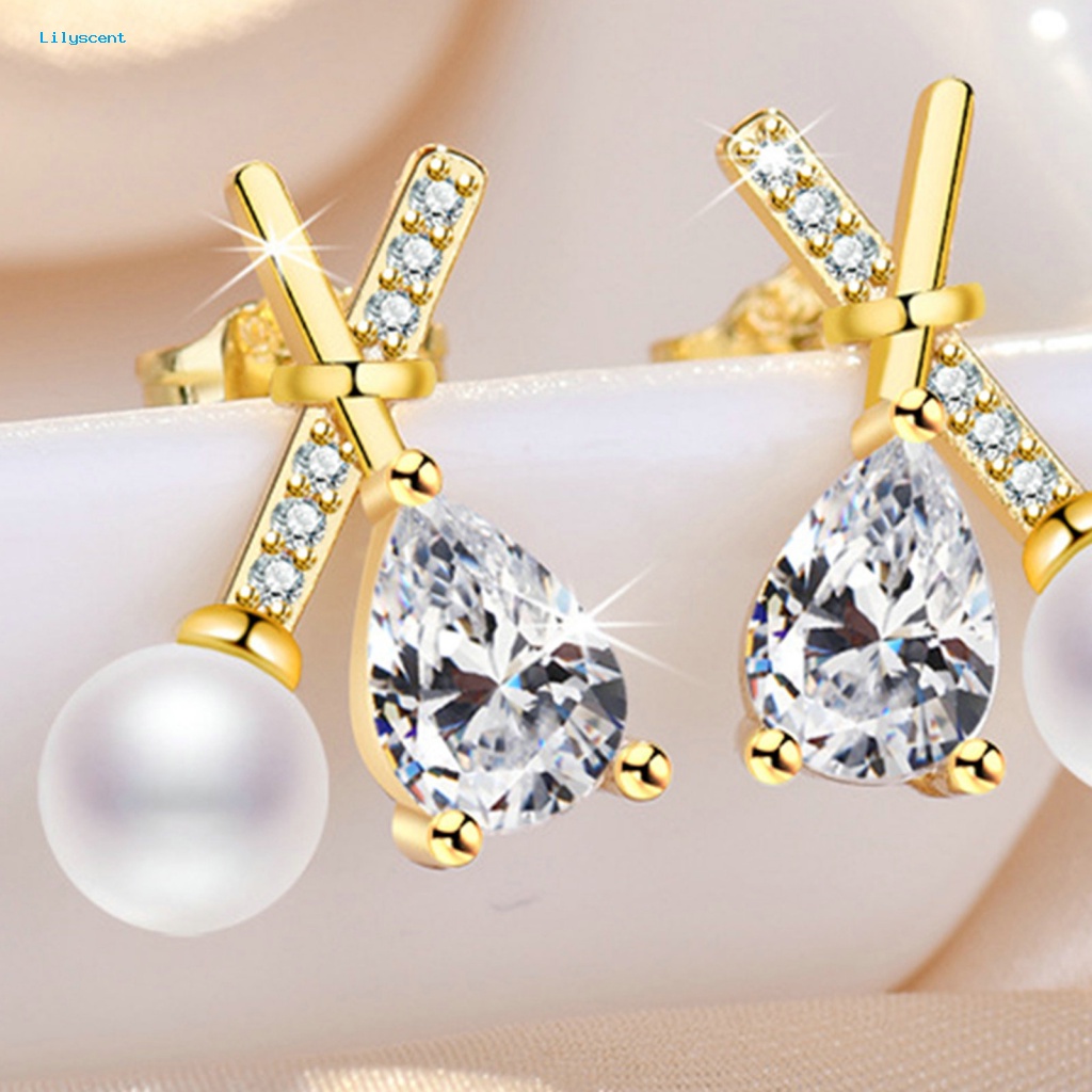 Lilyscent 1pasang Anting Pejantan Tidak Teratur Untuk Perjamuan Perhiasan Fashion Faux Zircon Ear Studs Rhinestone Bertatahkan