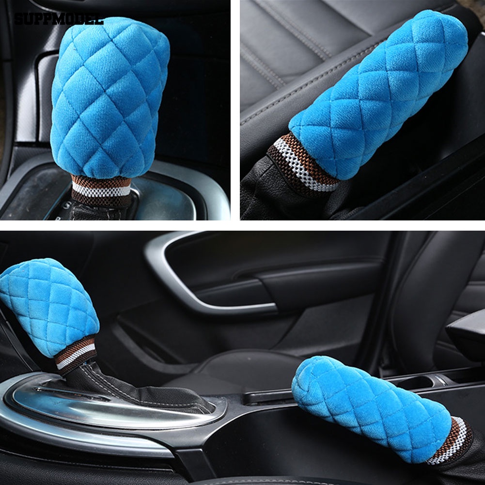 Suppmodel 2Pcs Mewah Interior Mobil Gear Shift Knob Cover Hangat Tangan Rem Grip Protection