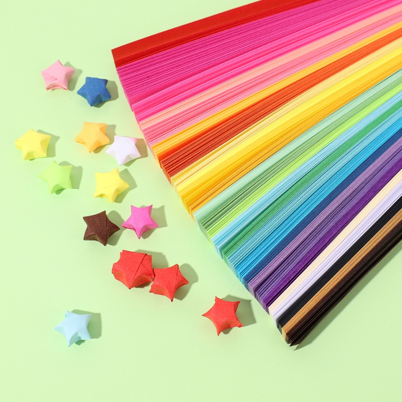 540lembar Strip Bintang Keberuntungan Warna-Warni/Kertas Lipat Bintang Origami Dua Sisi/Kerajinan Tangan DIY Hadiah Hari Valentine