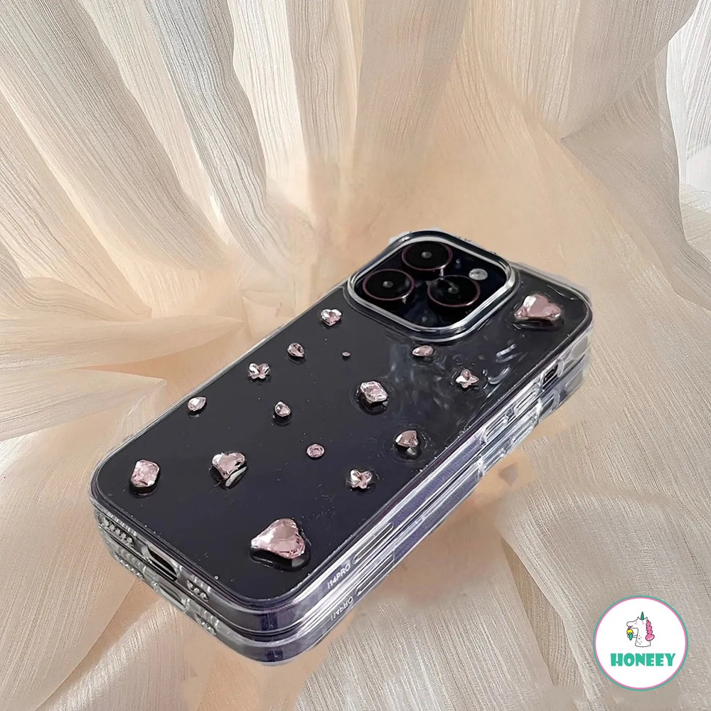 IPHONE 3d Mewah Berlian Imitasi Bersinar Bening Lembut Casing Ponsel Untuk Iphone12 14 13 11 Pro Max Bling Tahan Air Diamand Cover