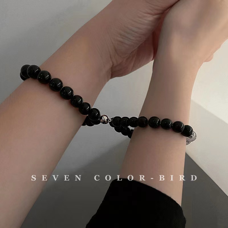 Gelang Pasangan Kristal Obsidian Magnet Siswa Korea Hadiah Gelang Mode Sederhana