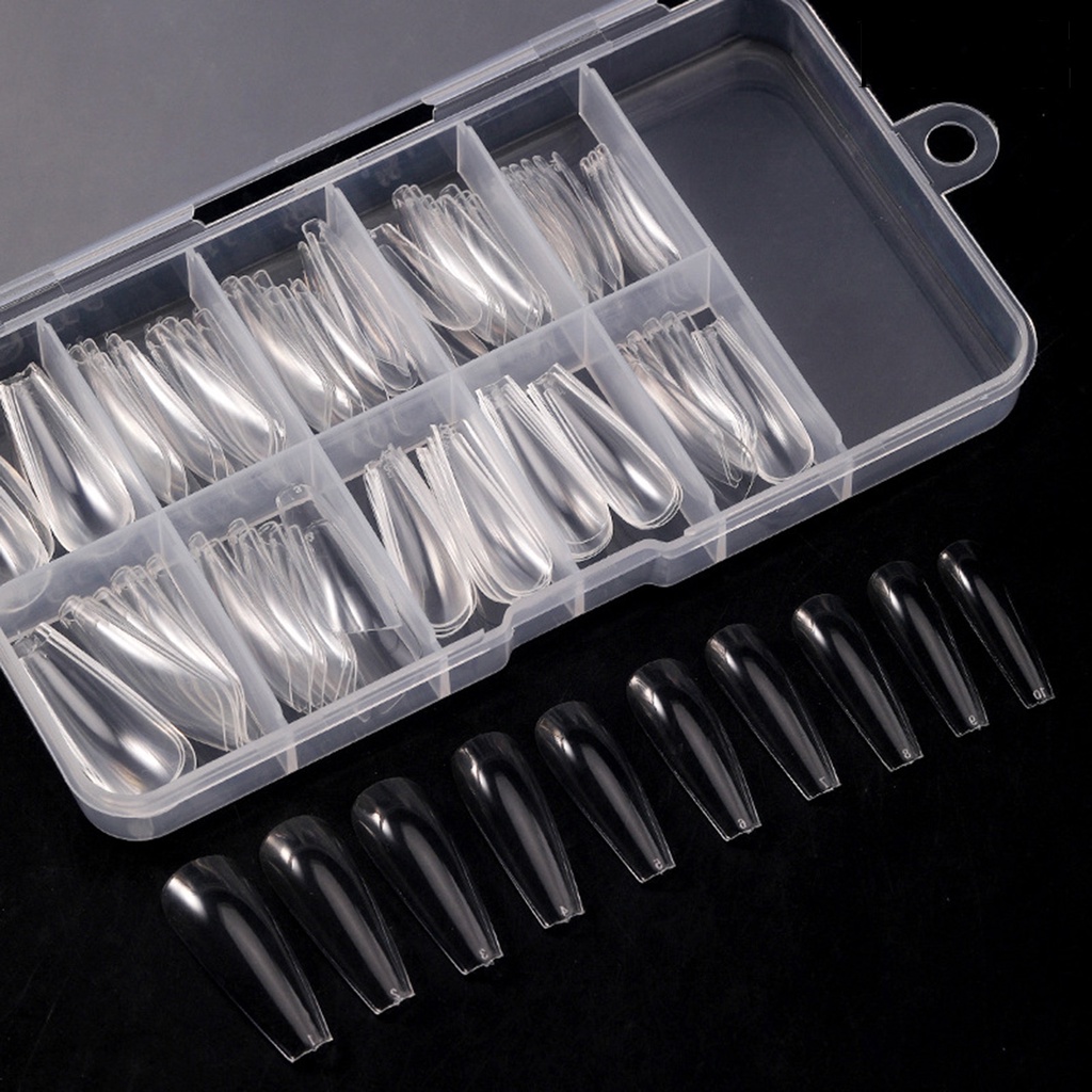Providence 100 Pcs/Kotak Kuku Palsu Tetesan Air Berbentuk T Pendek Bulat Kepala Persegi Ultra Tipis DIY Transparan Buatan Kuku Palsu Ekstensi Tips Perlengkapan Salon Kuku