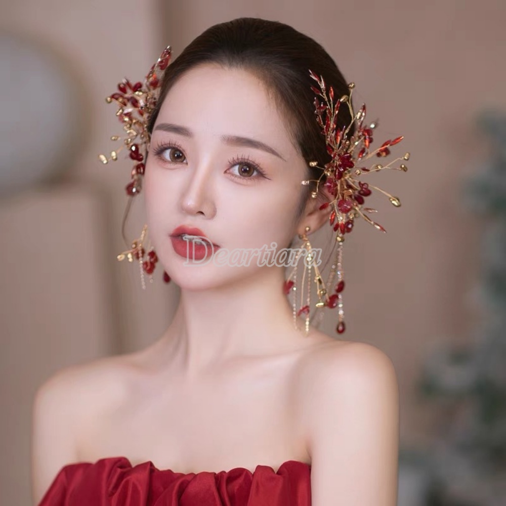 Bridal Hair Band Earrings Set Gaun Pernikahan Berlian Imitasi Hiasan Kepala Seri Sen Aksesoris Rambut Pernikahan Gaya Rantai Aksesoris Rambut