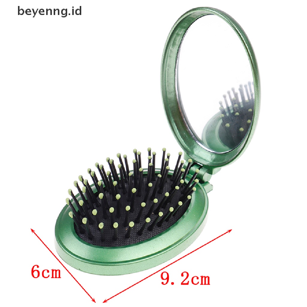 Beyen Sikat Rambut Lipat Portable travel Dengan Cermin compact pocket size comb Hadiah ID