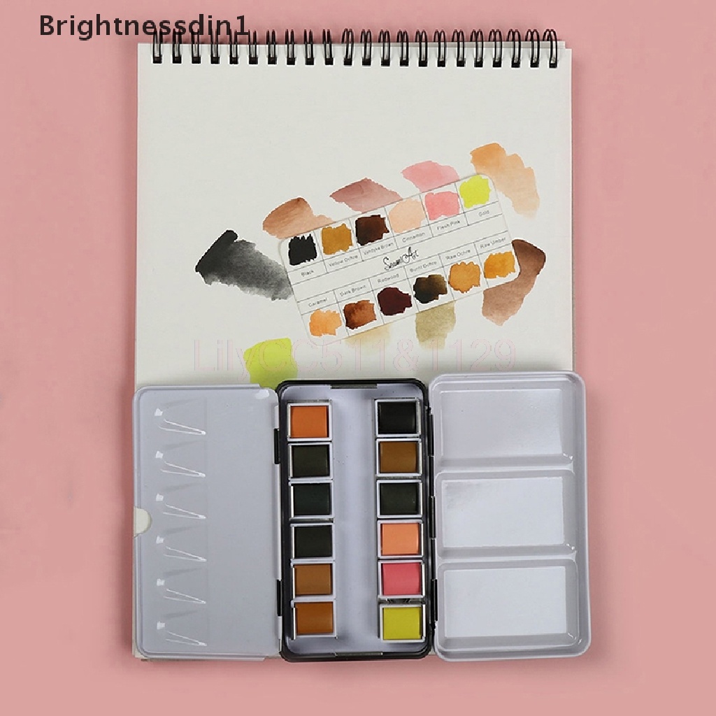 [Brightnessdin1] Half Pan Watercolor Tray Cat Kaleng Kotak Kosong Palet Paing Penyimpanan Paint Tray Butik