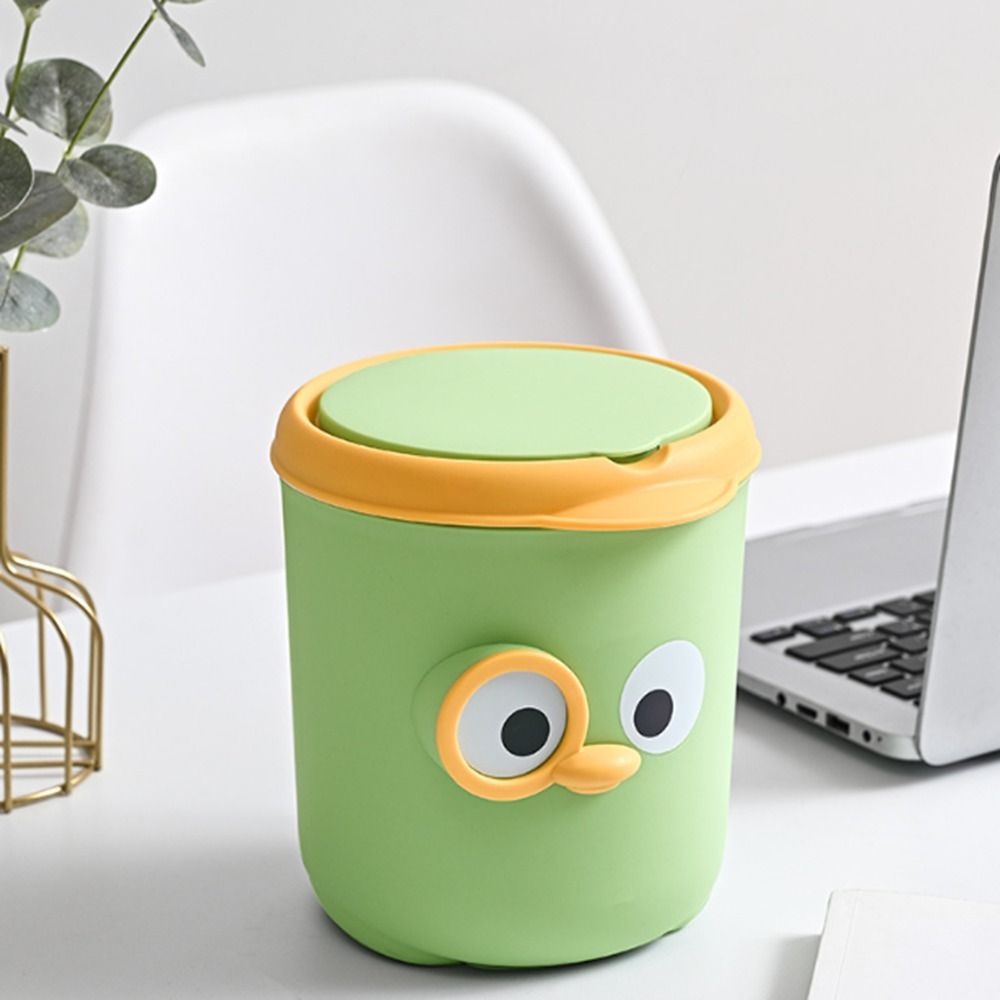 [Elegan] Tempat Sampah Kuning 1Pcs Ember Penyimpanan Dengan Tutup Small Cartoon Simple Garbage Bin