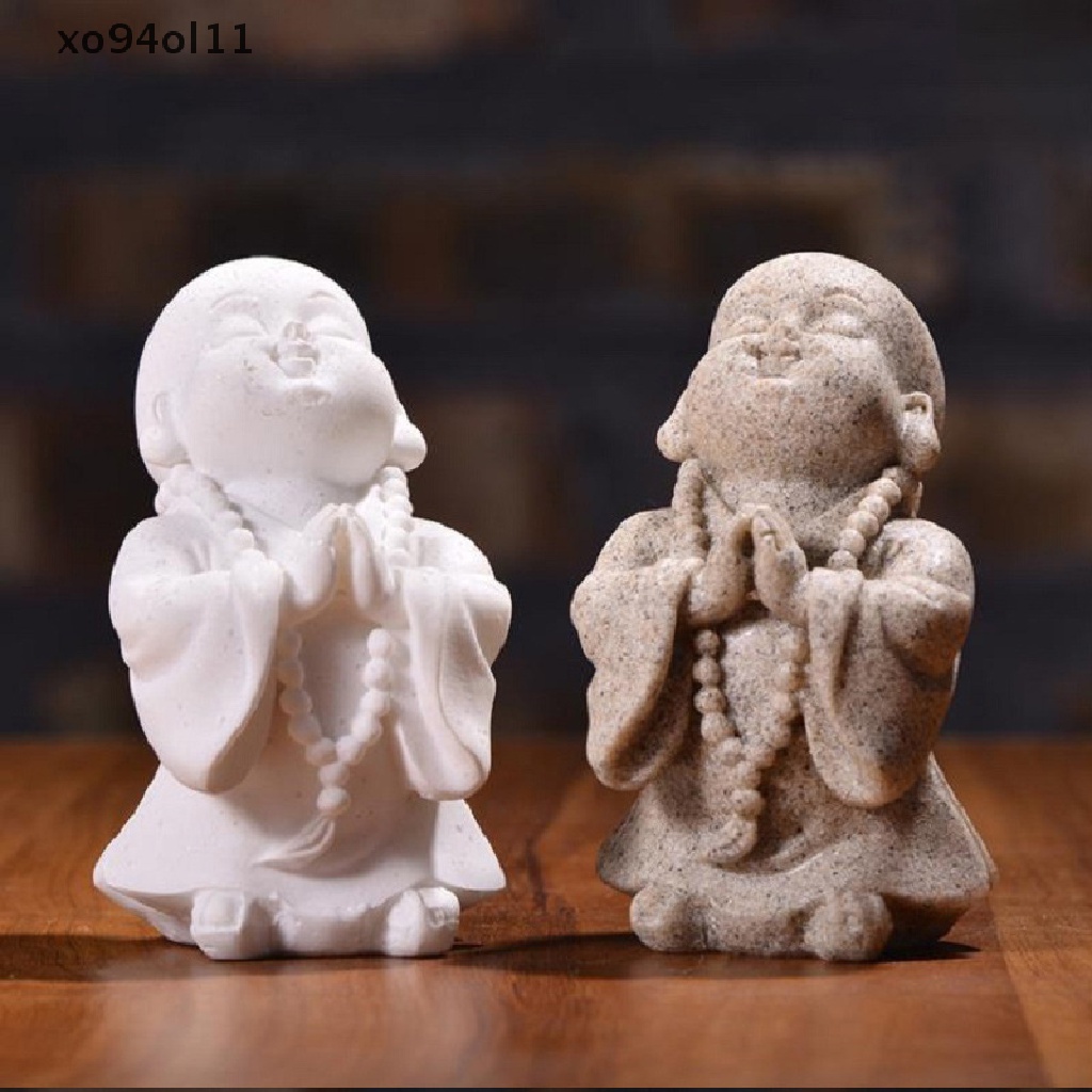 Xo Patung Biksu Kecil Yang Lucu Sandstone Chinese Budha Statuettes Home Decor Gift OL