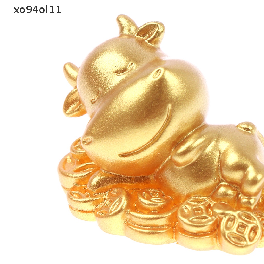 Xo Emas Ox Kerajinan Resin Peri Taman Ornamen Patung Miniatur DIY Desktop Decor OL