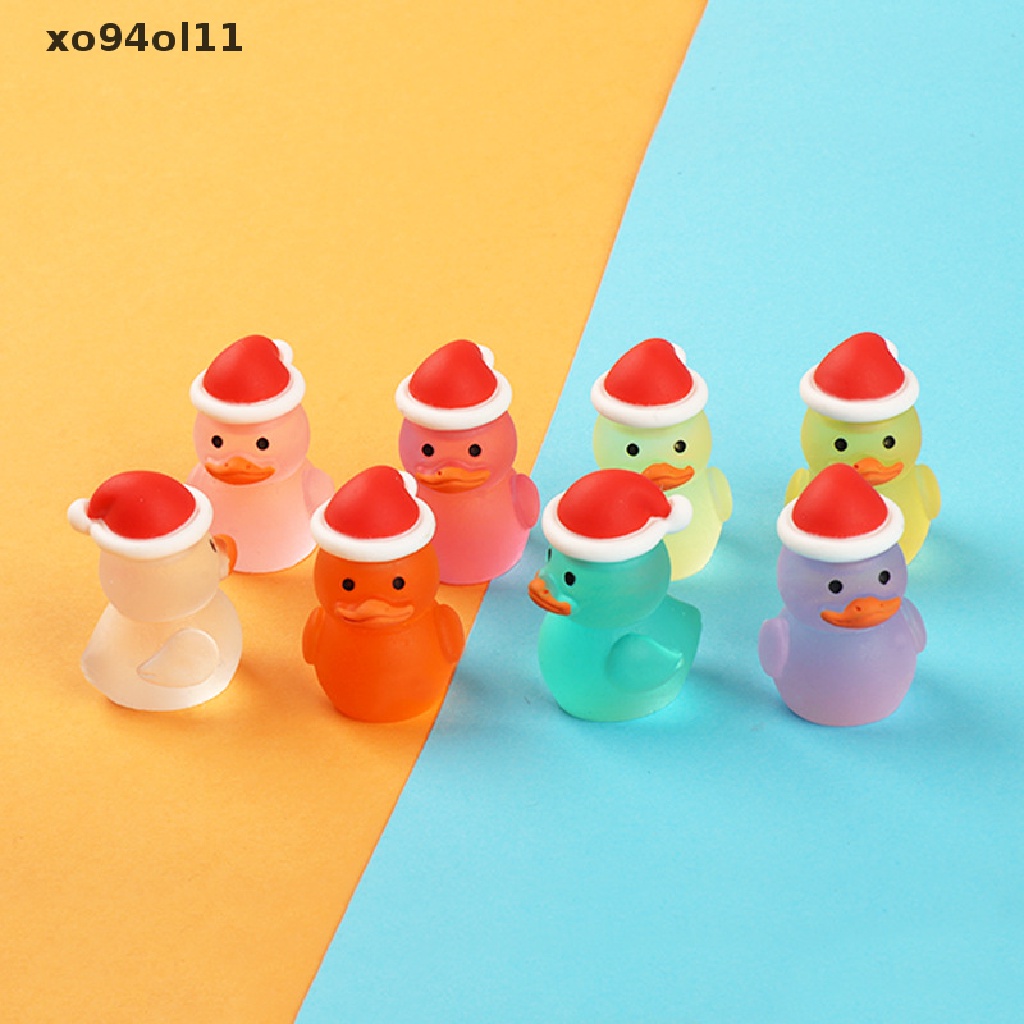 Xo 1/5Pcs Mini Bercahaya Kartun Merah Topi Bebek Boneka DIY Rumah Taman Mainan Rumah Boneka Ornamen Aksesoris OL