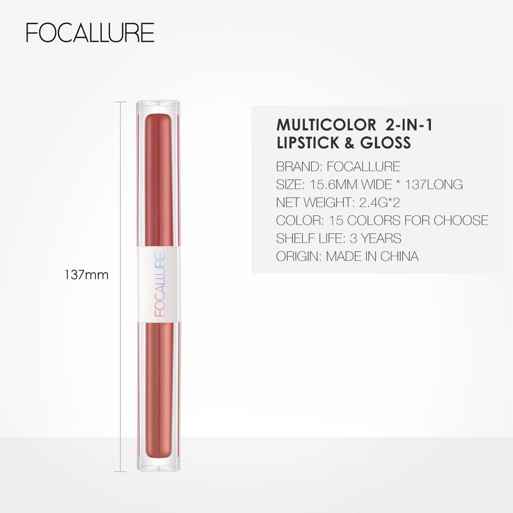 FOCALLURE 2PCS Makeup Beauty Sets Poreless BB Cushion &amp; 2 IN 1 Matte Lipstick