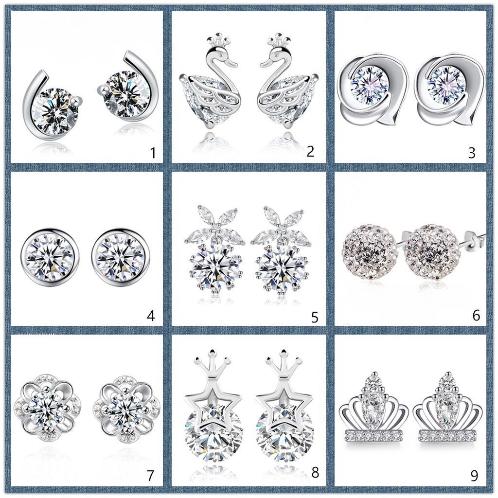 Goldkingdom Fashion Jewelry Accessories Ready Stock Hikaw for Woman Tindik Stainless 50 gaya Hypoallergenic S925 Sterling Wanita Perak Anting Berlian Dan Manis Piercing Earings Untuk Wanita