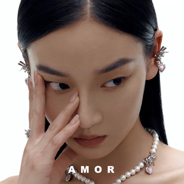 Peach Jantung Duri Telinga Tulang Klip Perempuan Anting Klip Telinga Tanpa Lubang Telinga Desain Niche fashion