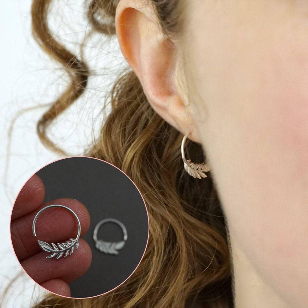 Lily Tiny Leaf Ear Hoop Daily Party Untuk Wanita Gadis Anting Daun
