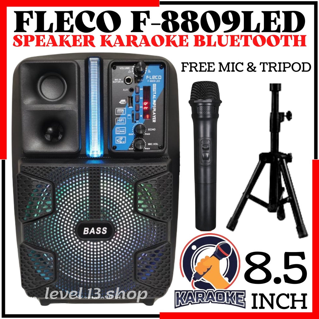 SPEAKER BLUETOOTH FLECO F-8809 LED | SPEAKER FLECO F 8809 LED 8.5 INCH FREE MIC WIRELESS + STAND & R