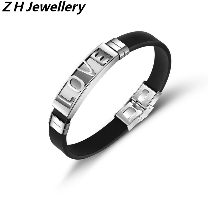 Z H Perhiasan Vintage Hip Hop Rock Stainless Steel Cinta Gelang Silikon Untuk Pria Dan Wanita Fashion Pasangan Gelang Hip Hop Pesta Perhiasan Aksesoris