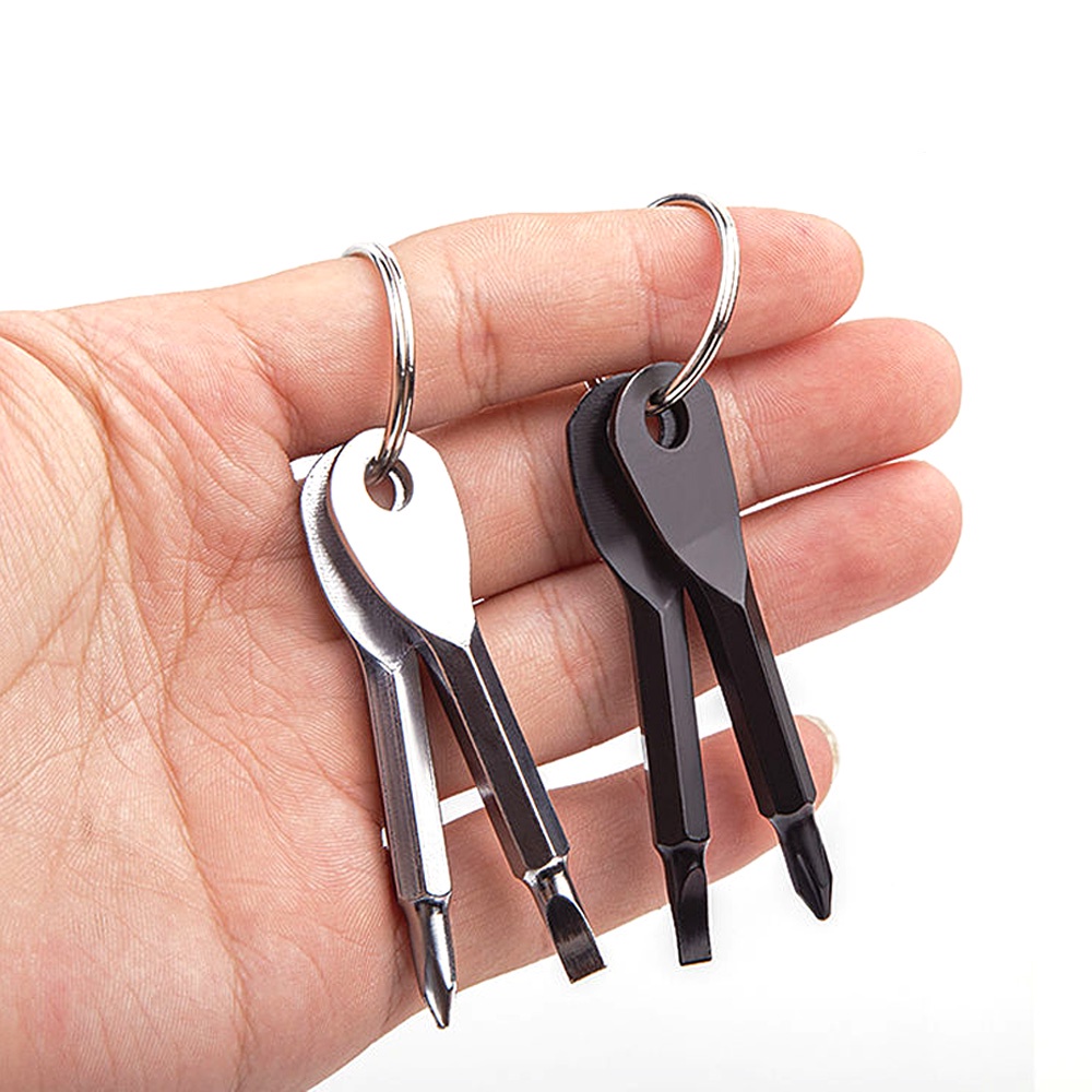 [HOT Sale] Gantungan Kunci Untuk Gantungan Kunci Mobil, Tas Gantungan Kunci Dekorasi Liontin Stainless Steel Keychain Portable Multifungsi Alat Saku Slotted Cross Obeng Mini Dengan Key Ring