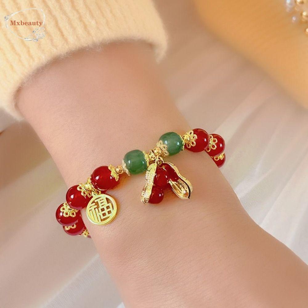 Mxbeauty Klasik Wanita Gelang Hadiah Ulang Tahun Fashion Golden Elastis Manik-Manik Tradisional Indah Klasik Retro Berwarna Glasir Bangle