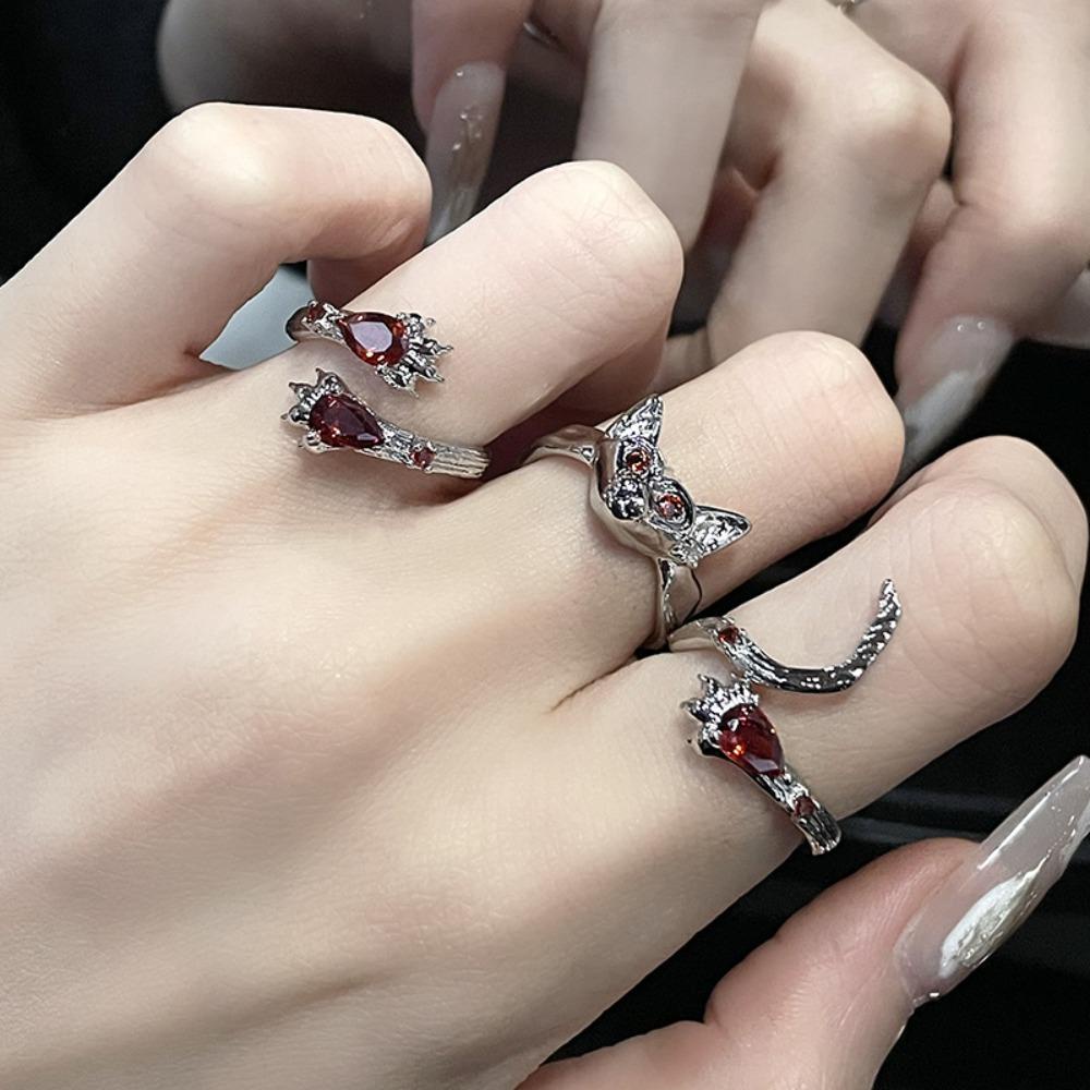 Needway Wanita Cincin Trendi Kreatif Ekor Kucing Kepribadian Geometris Tampan Fashion Perhiasan