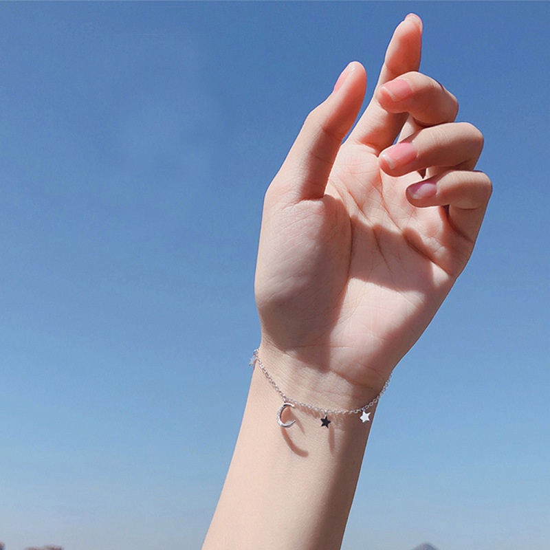 Kami Bunga Ins Trendi s925 Perak Zirkon Bintang Bulan Gelang Untuk Wanita Perempuan Korea Elegan Rumbai Langit Berbintang Gelang Musim Panas Pergelangan Tangan Rantai Perhiasan