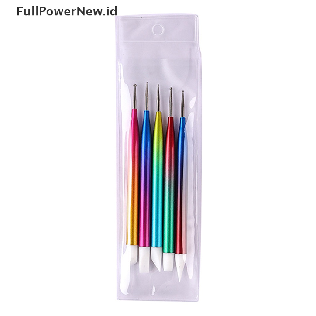 Power 5Pcs Dual Ended Dotg Pen Rhinestone Picker Lilin Pensil Nail Art Alat Manicure ID