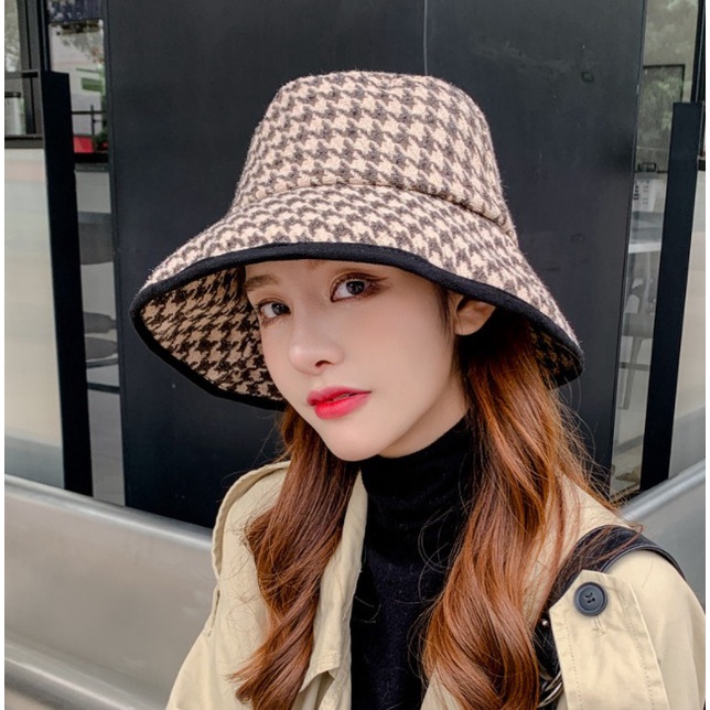 IMPORT NABILA WOMAN HOUNDSTOOTH BUCKET HAT WINTER AUTUMN SPRING KOREAN STYLE TOPI WANITA MUSIM DINGIN