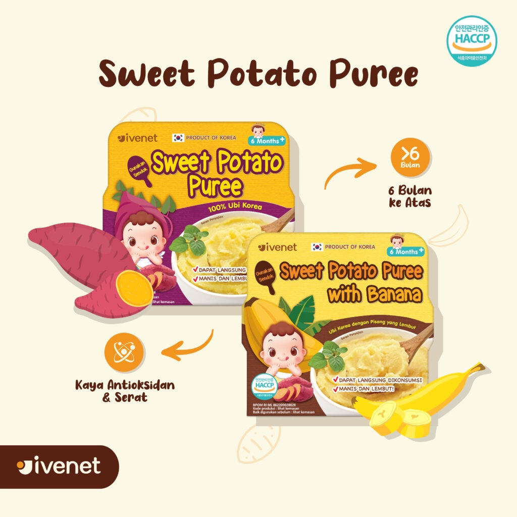 Ivenet Sweet Potato Puree 90gr / Makanan Pengganti MPASI Bayi dan Anak Sehat HALAL