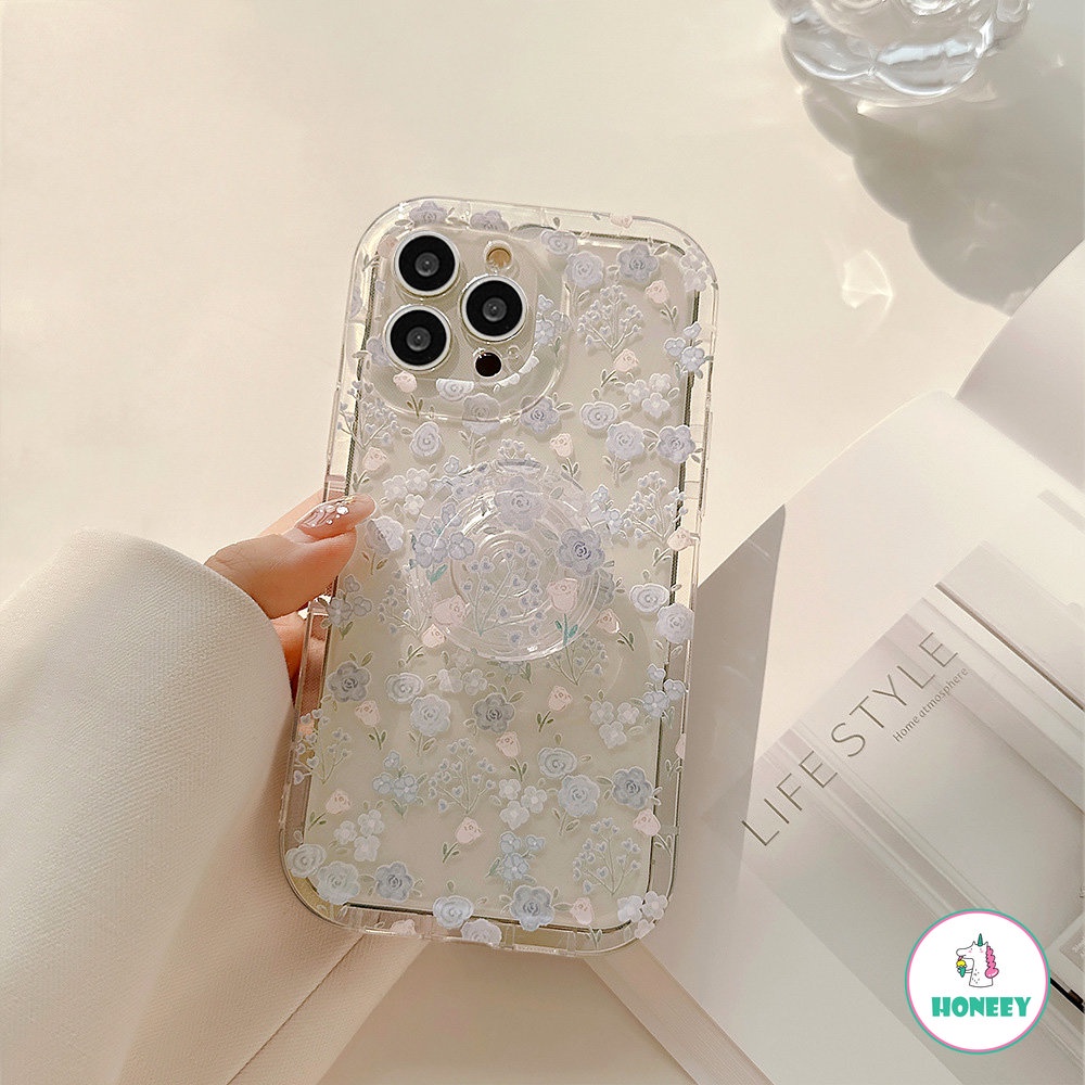 IPHONE Musim Semi Musim Panas Bunga Romantis Braket Transparan Casing Ponsel Untuk Iphone14 13 12 11 Pro Max14 Plus Case Lucu Manis Soft Cover