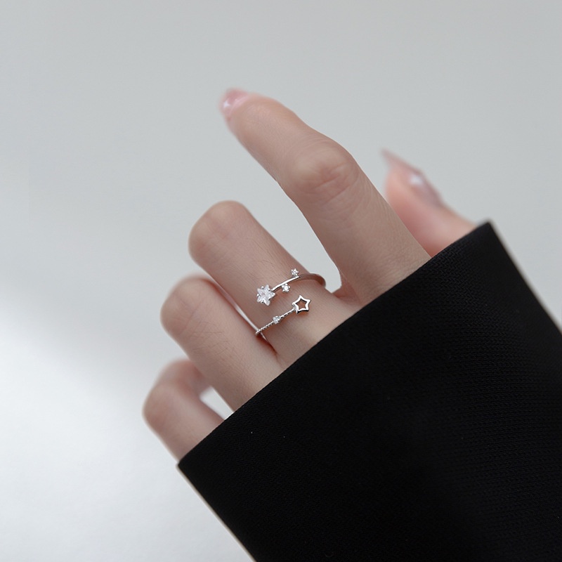 Cincin Bukaan Geometris Bintang Berlian Imitasi Bahan Alloy Korea Untuk Wanita