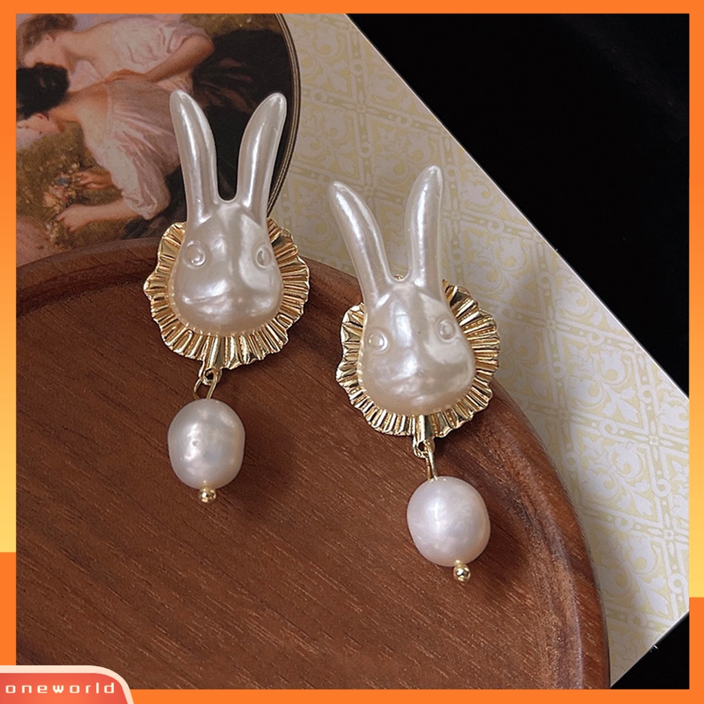 [EONE] 1pasang Ladies Earrings Trendy Good-looking Elegan Pakaian Sehari-Hari Alloy Rabbit Faux Pearl Drop Earrings Aksesoris Pesta