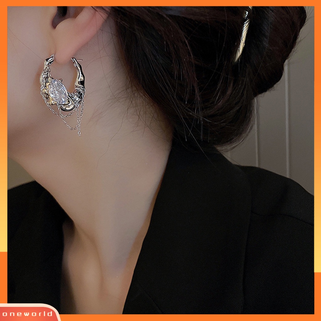 [EONE] 1pasang Wanita Anting Bersinar Berlian Imitasi Rantai Pesona Wanita Fashion Hoop Earrings Perhiasan Gadis Hadiah