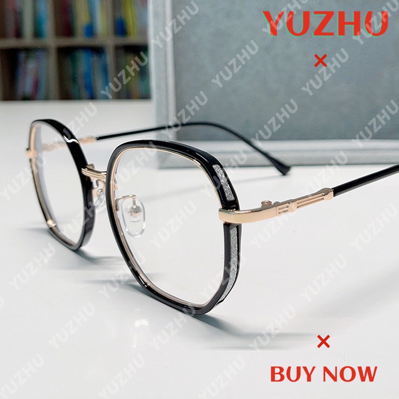 (YUZHU) Fine Flash Oversized Frame Polygonal Anti Blue Light Kacamata Untuk Wanita Korea Fashion TR90 Irregular Eyeglasses