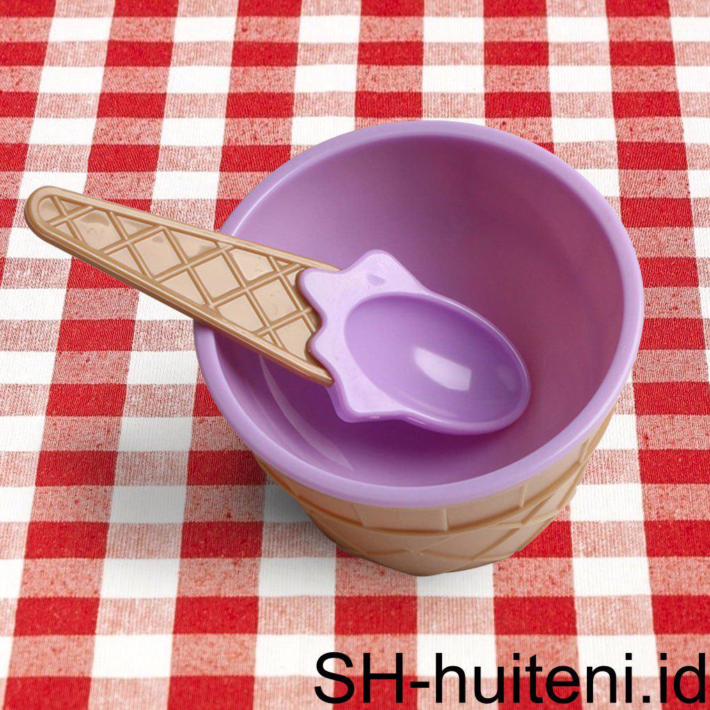 Kids Ice Cream Cup Anak Dessert Ice Cream Mixing PP Mangkok Dengan Sendok Alat Makan Tableware Hijau