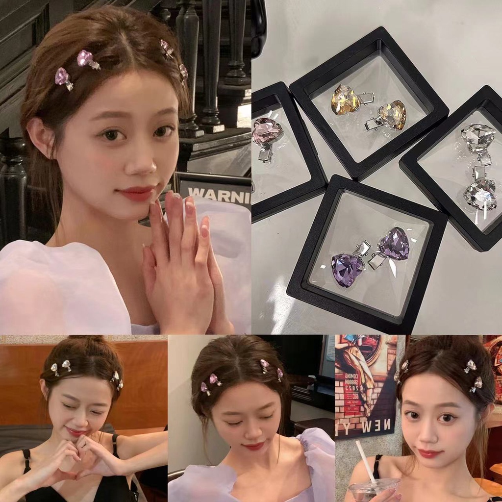 Indah Terompet Merah Muda Berlian Imitasi Cinta Rambut Klip Kristal Warna Kartu Bor Tinggi -Tingkat Super Berlebihan Super Flash Dahi Depan Menyamping Penghancur