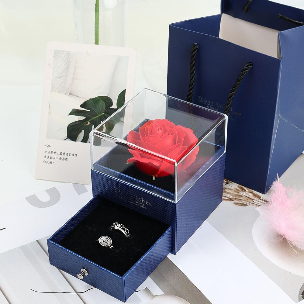 Mxbeauty Rose Jewelry Box Portable Acrylic Artificial Cantik Dengan Jendela Transparan Kotak Hadiah Perhiasan
