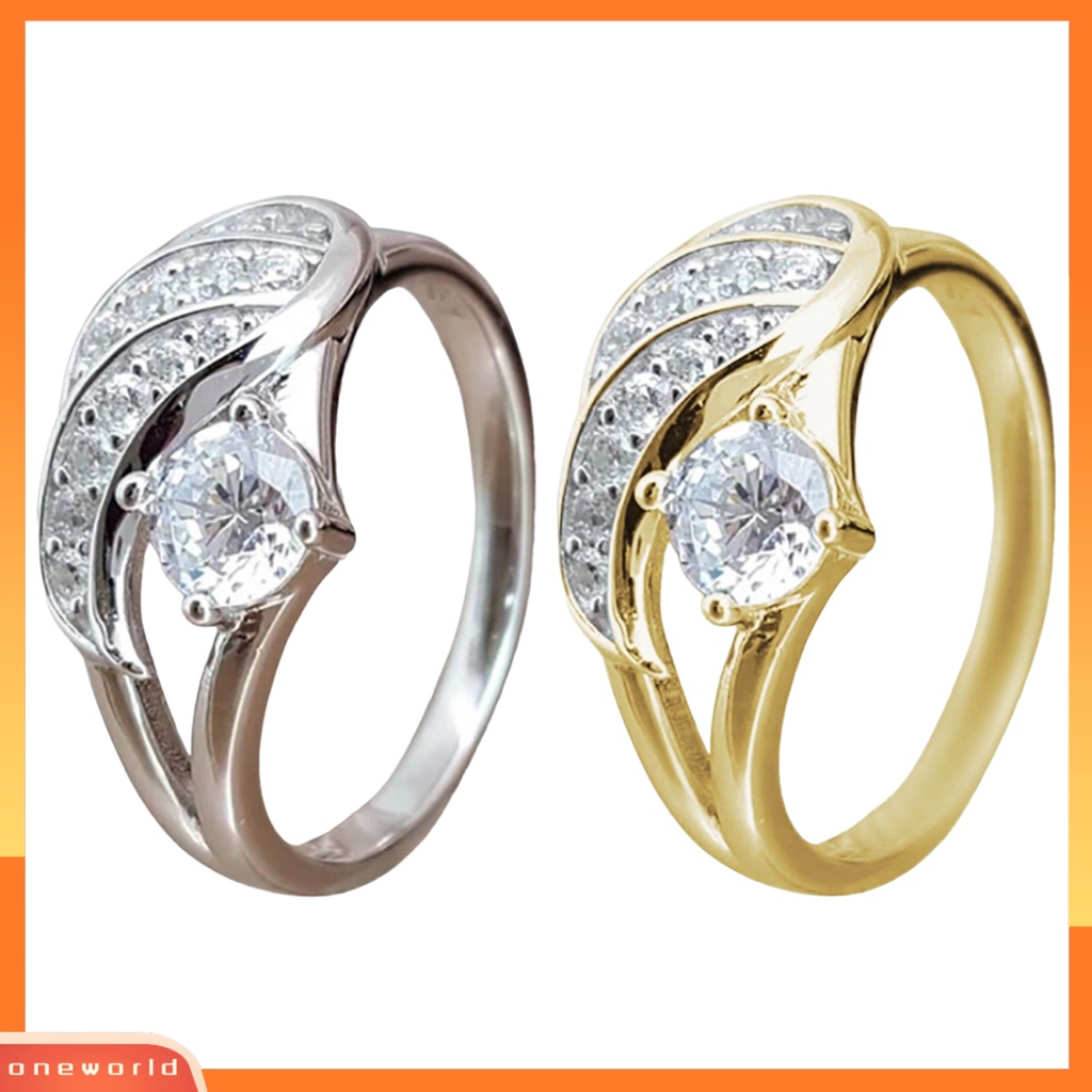 [EONE] Lady Ring Cubic Zirconic Hias Bulat Alloy Bentuk Sayap Cincin Pernikahan Untuk Lamaran