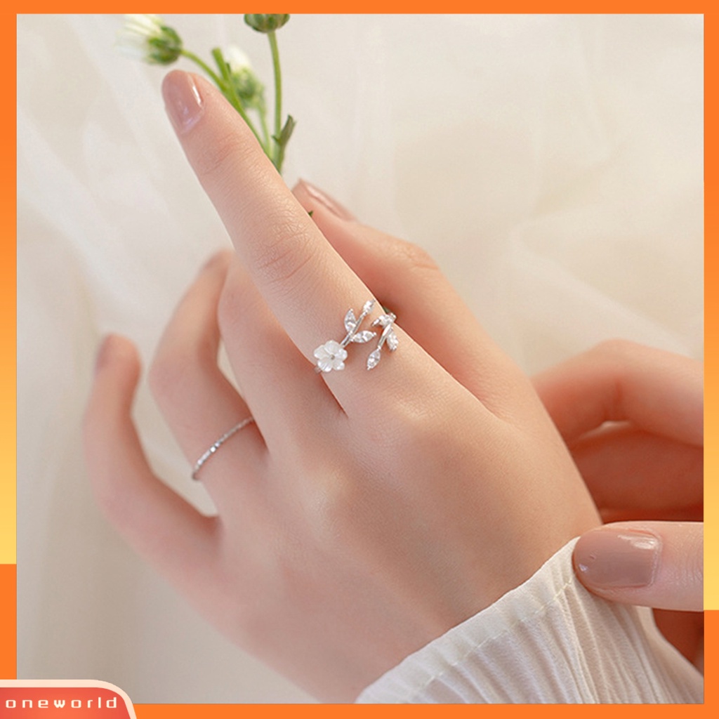 [EONE] Cincin Wanita Bunga Daun Pembukaan Yang Dapat Disesuaikan Lady Circlet Wedding Ring