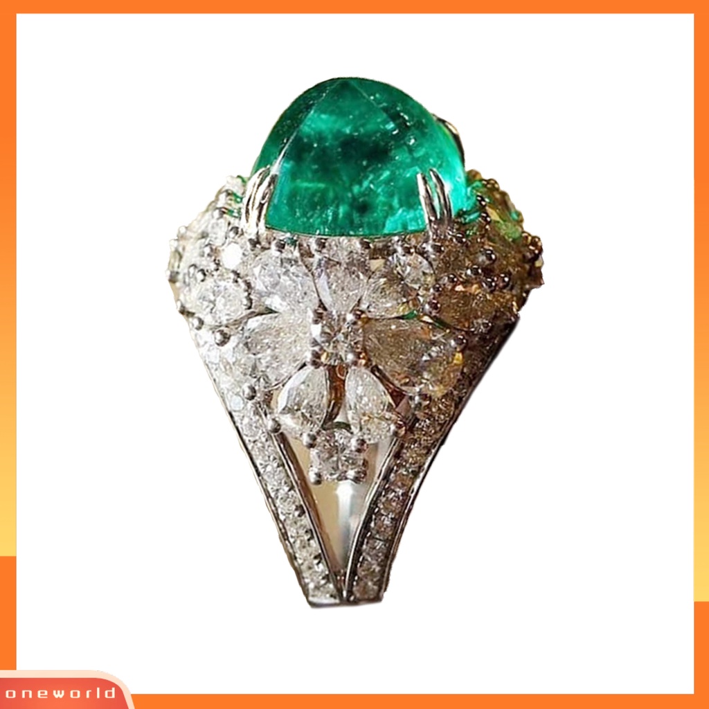 [EONE] Cincin Wanita Retro Hias Berlian Imitasi Persegi Hijau Jari Ring Untuk Anniversary
